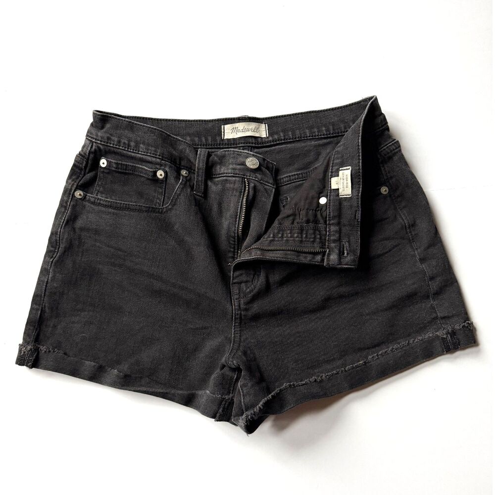 Madewell High Rise Black Denim Shorts Size 28 Distressed Hem